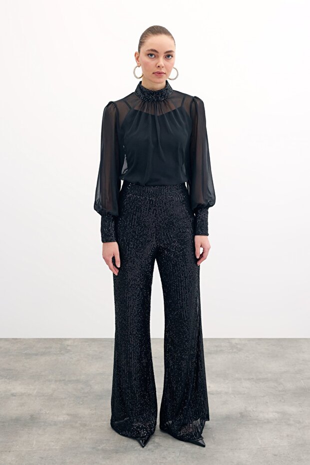 Payet Detaylı Bluz - Siyah - 2