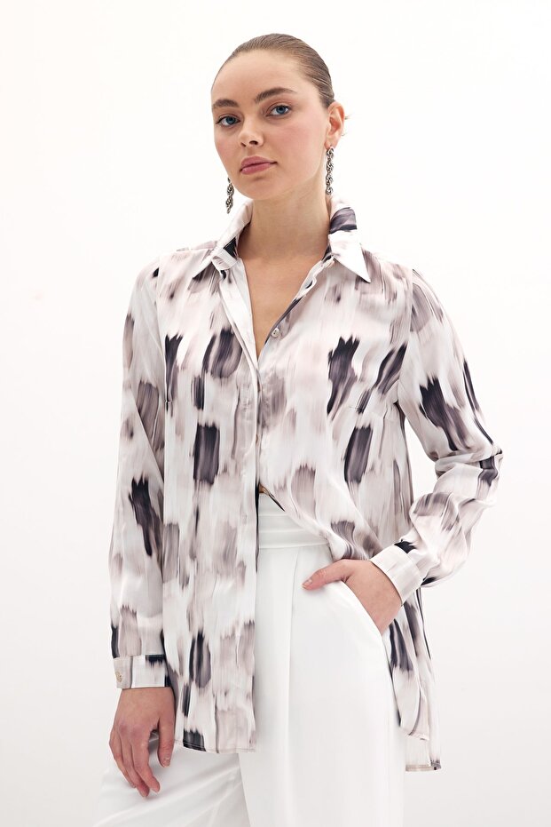 Cămașă simplă cu model - bej - 3