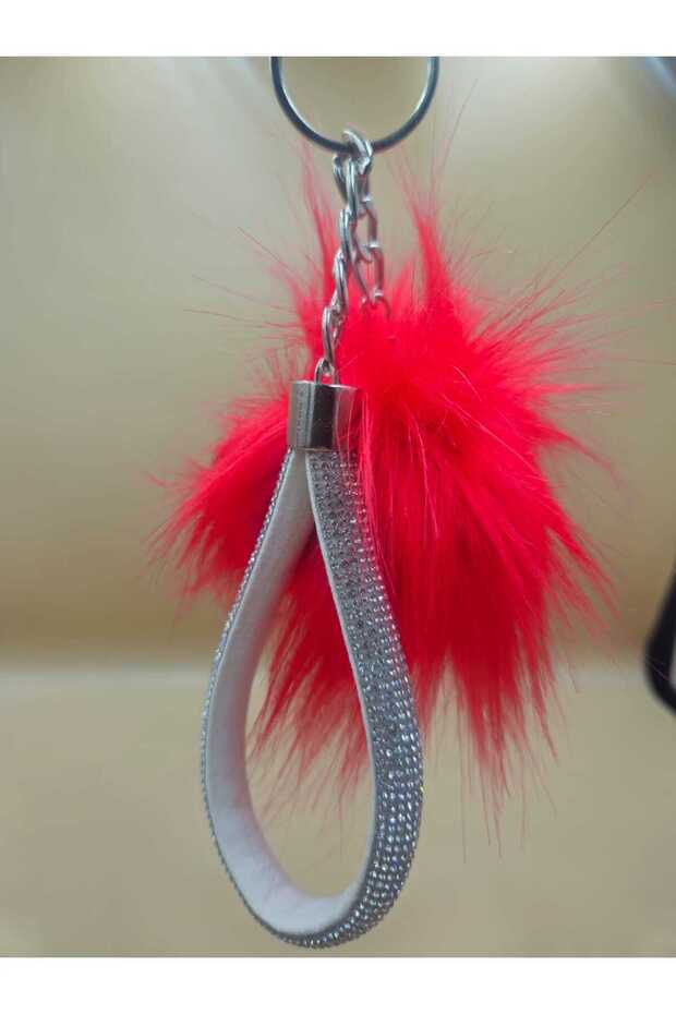 Silver Stone Fox Feather Red Angel Keychain