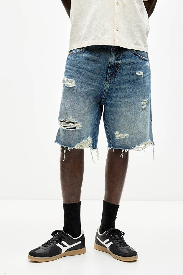 Distressed denim bermuda - 2