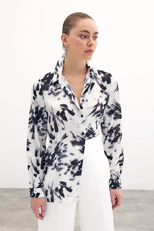 قميص كلاسيكي منقوش - أسود - 2