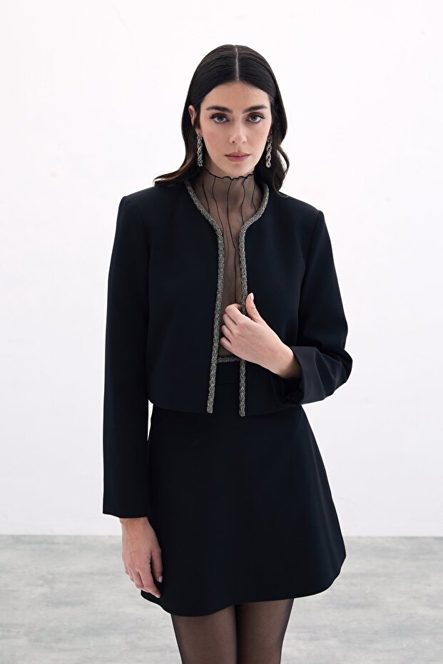 Beaded Short Jacket - Black - 3