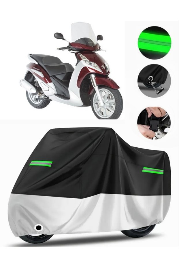 Peugeot Geopolis 250 Rear Bag Compatible Premium Motorcycle Tarpaulin (Lock Compatible) Black-Grey
