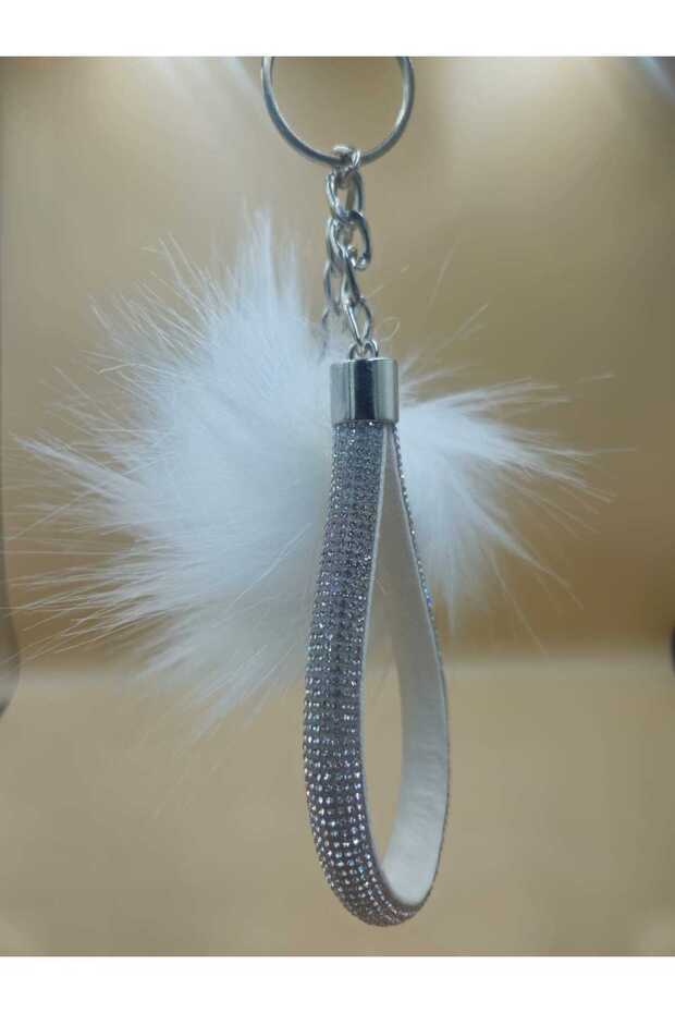Silver Stone Fox Feather White Angel Keychain