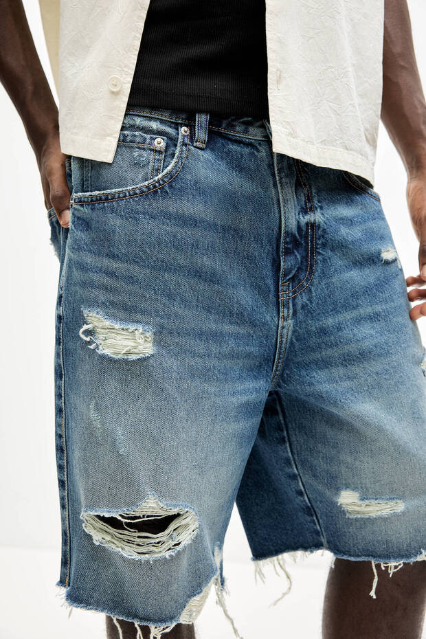 Distressed denim bermuda - 5