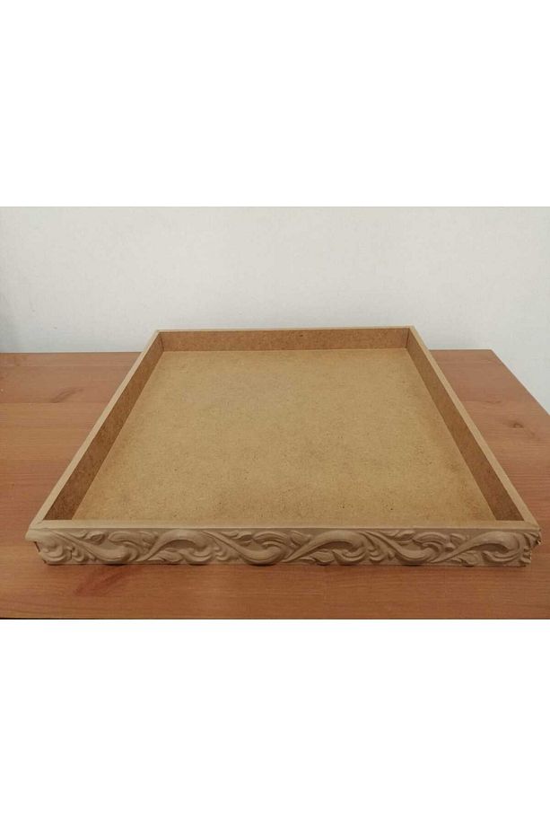 Ham Mdf Boyanabilir Kenarı Oyma Kare Tepsi 32x32cm - 1