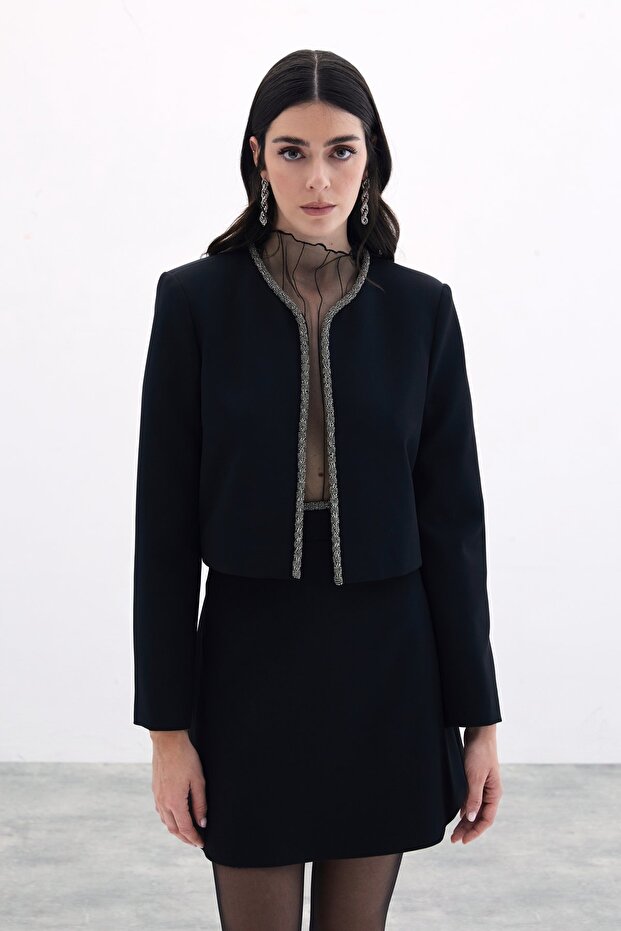 Beaded Short Jacket - Black - 4