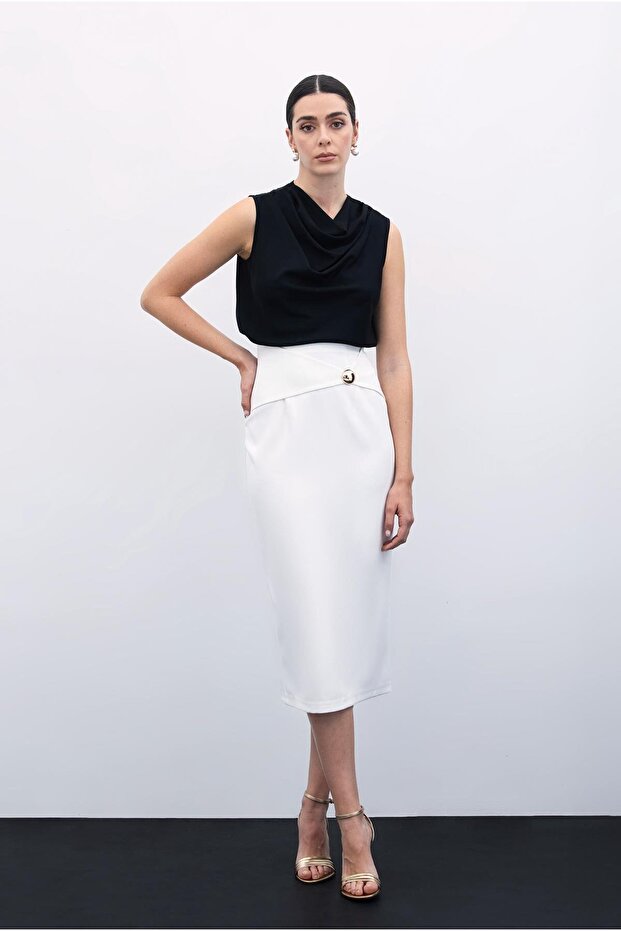 Buckle Detailed Pencil Skirt - Ecru