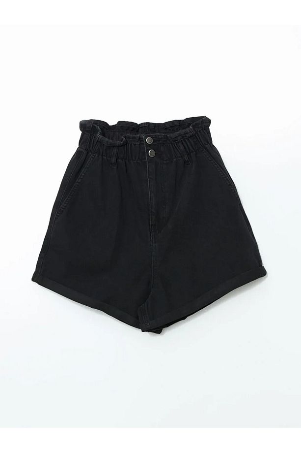 LCW Jeans Siyah Beli Lastikli Slouchy Fit Kadın Jean Şort - 1