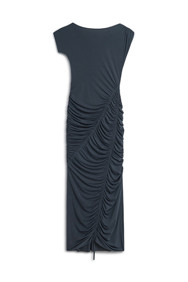 Drapeli Büzgülü Maxi Elbise - 6