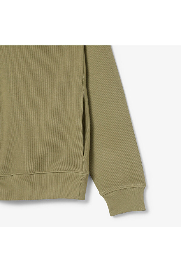 Erkek Classic Fit Yarım Fermuarlı Haki Sweatshirt - 7