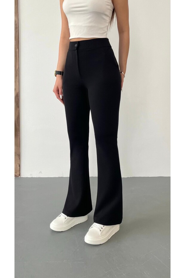 Women's High Waist Lycra Stretchy Flared Leg Fabric Pants
