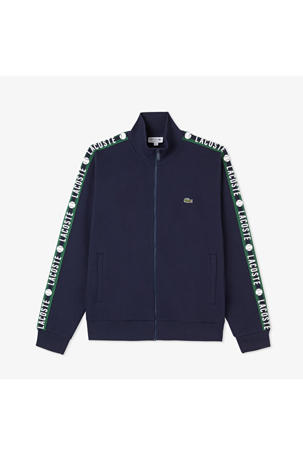 Erkek Fermuarlı Baskılı Lacivert Sweatshirt - 1