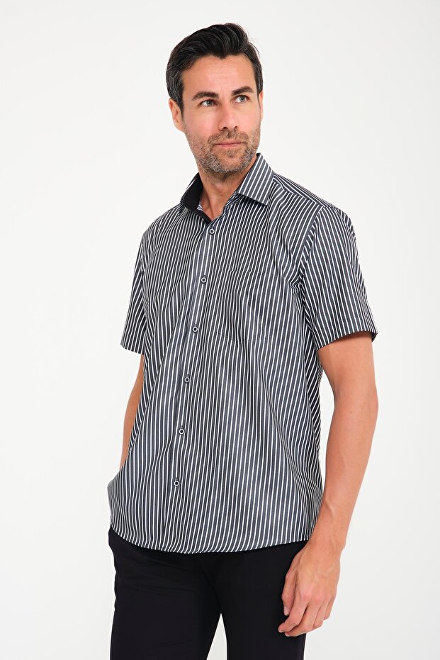 Classic Short Sleeve Thick Striped Gift Boxed Men's Shirt Fs-000702 - Black White