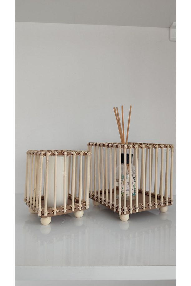 Dekoratif Bambu Çubuklu Mumluk Şamdan 2 li Set - 2