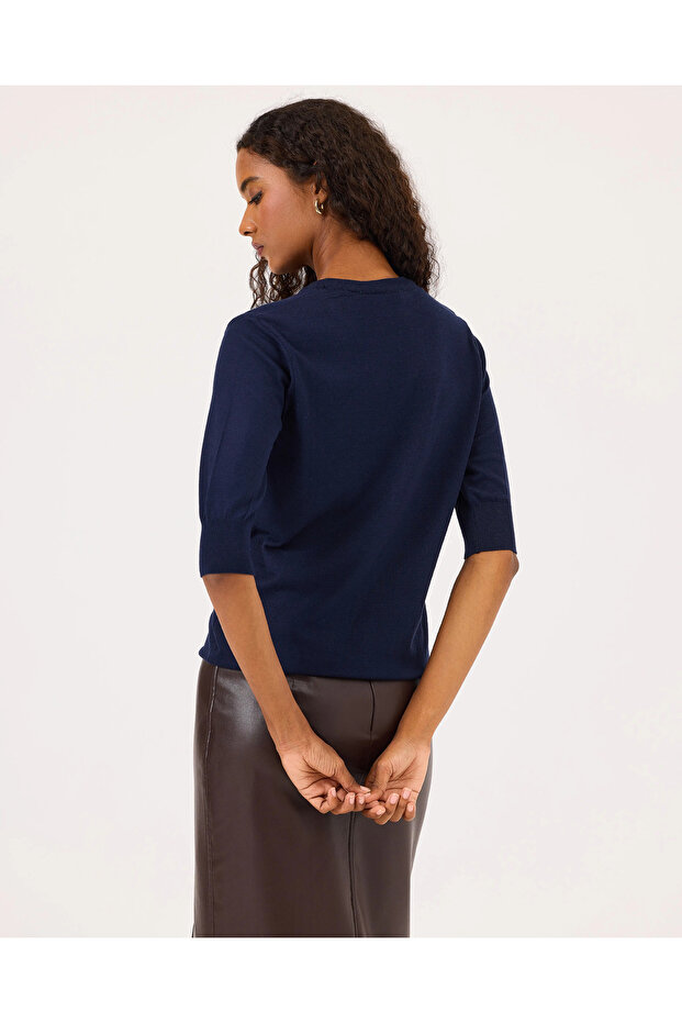 Sıfır Yaka Bel Boy Triko Bluz - 4