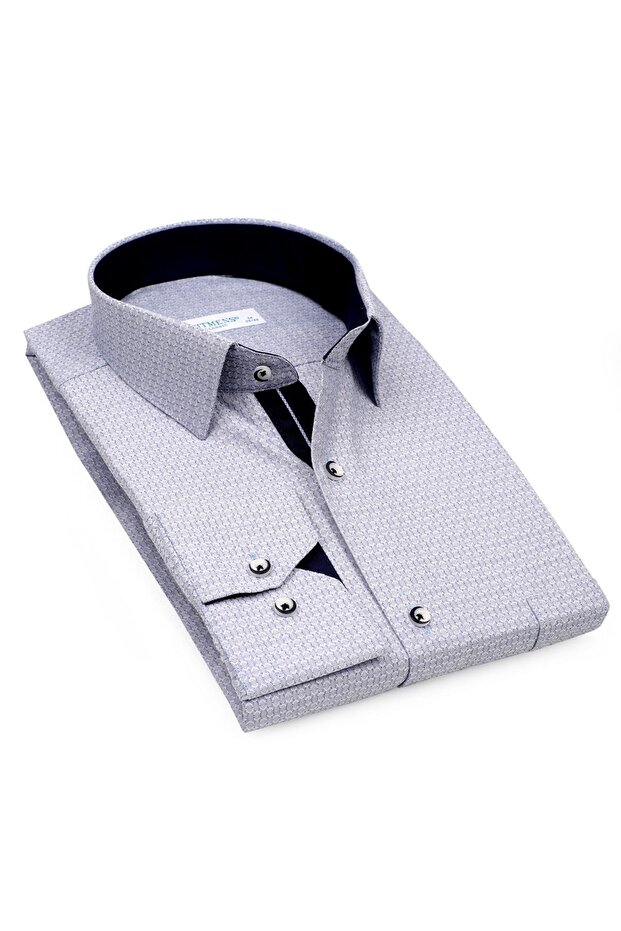 Classic Long Sleeve Jacquard Patterned Men's Shirt with Gift Box Fs-001369 - Navy Blue