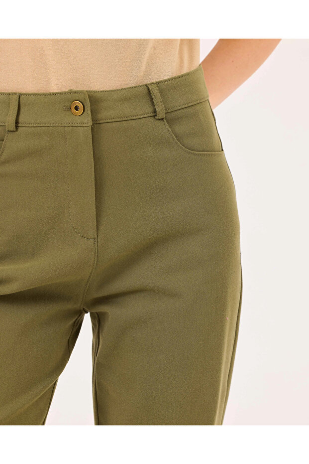 Düğmeli Geniş Paça Pantolon - 4