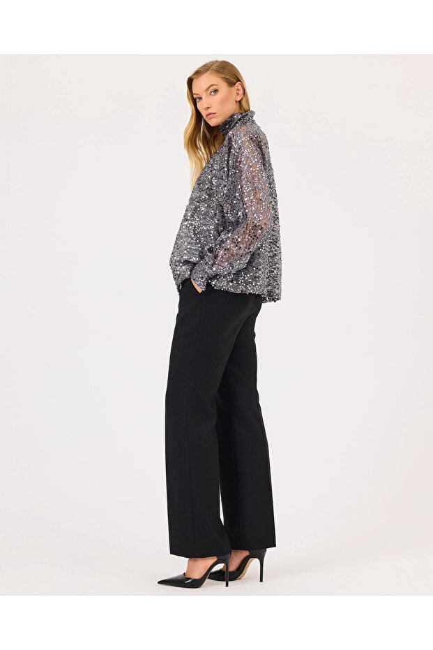Dik Yaka Payetli Şık Bluz - 5