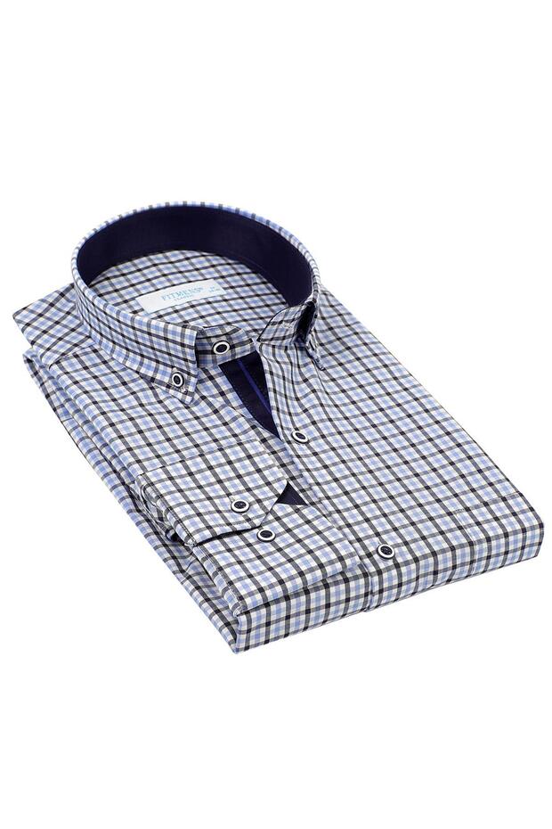 Classic Long Sleeve King Checkered Gift Boxed Men's Shirt Fs-001258 - Blue