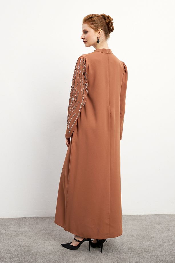 Zeren Taş İşlemeli Abiye - Camel - 5