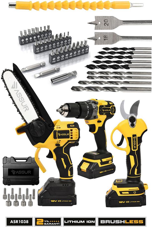 Xr Lı-ıon Batarya 3 Lü Set Kömürsüz Motor Çift Akülü Şarjlı Matkap Şarjlı Budama Makası Şarjlı - 1