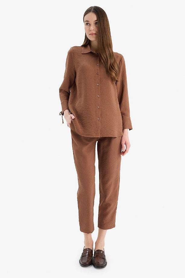 Jogger Pantolon Keten Görünümlü Cepli Yüksek Bel Düz Paça R0433AZ25SP - 3
