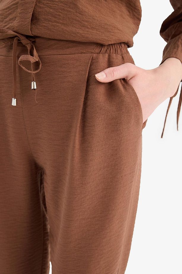 Jogger Pantolon Keten Görünümlü Cepli Yüksek Bel Düz Paça R0433AZ25SP - 6