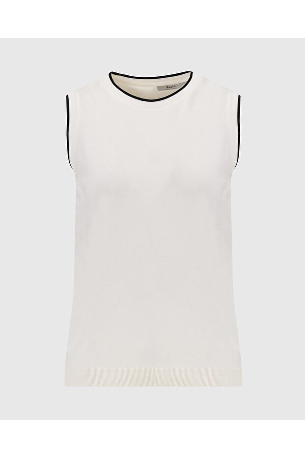 Sıfır Yaka Kolsuz Triko Bluz - 7