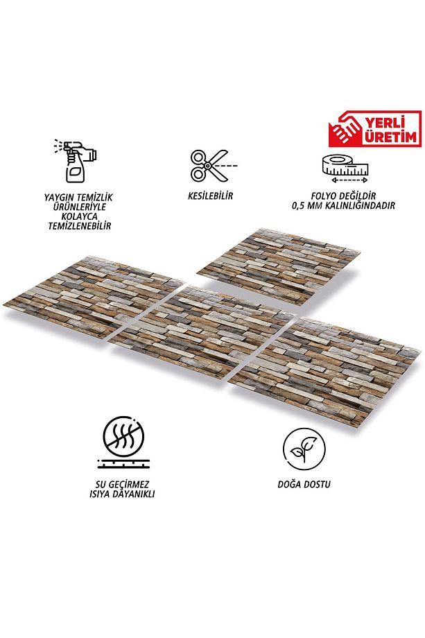 Kendinden Yapışkanlı Geometrik Taş Desenli Pvc Karo 30x30 Cm (11 ADET) 1m2 - 2