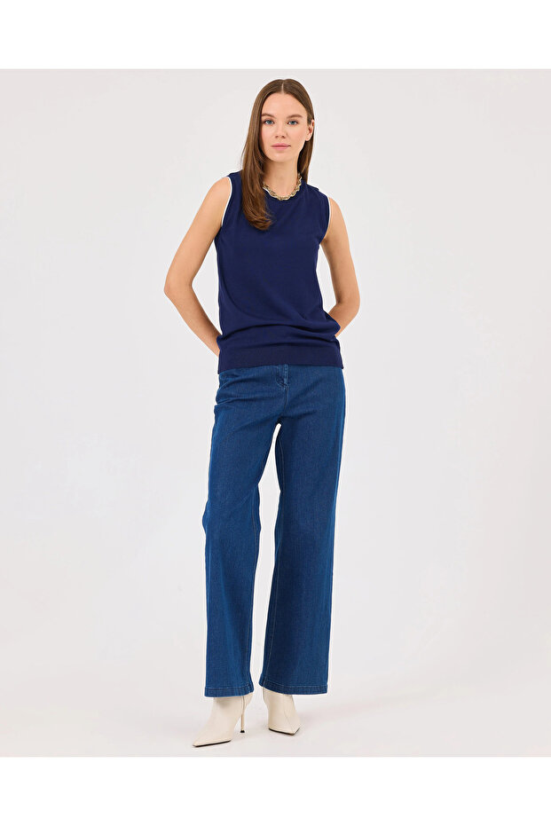 Sıfır Yaka Kolsuz Triko Bluz - 4