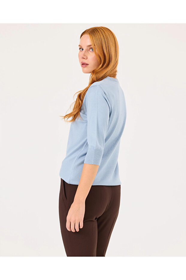 Sıfır Yaka Bel Boy Triko Bluz - 4