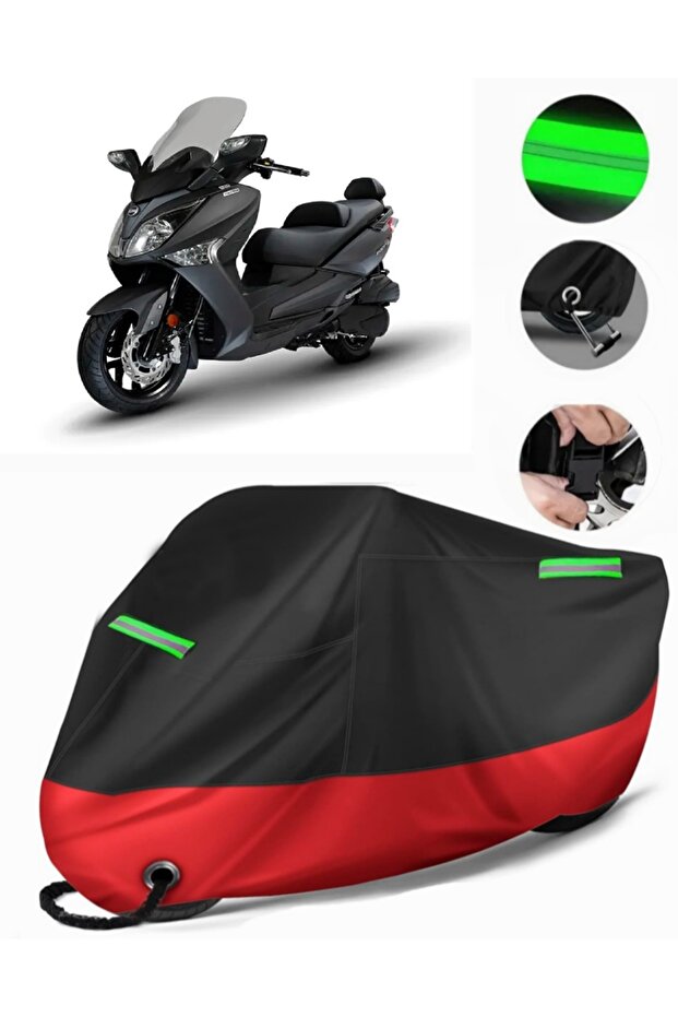 Sym Joymax 250I Abs Compatible Premium Motorcycle Tarpaulin (Lock Compatible) Black-Red
