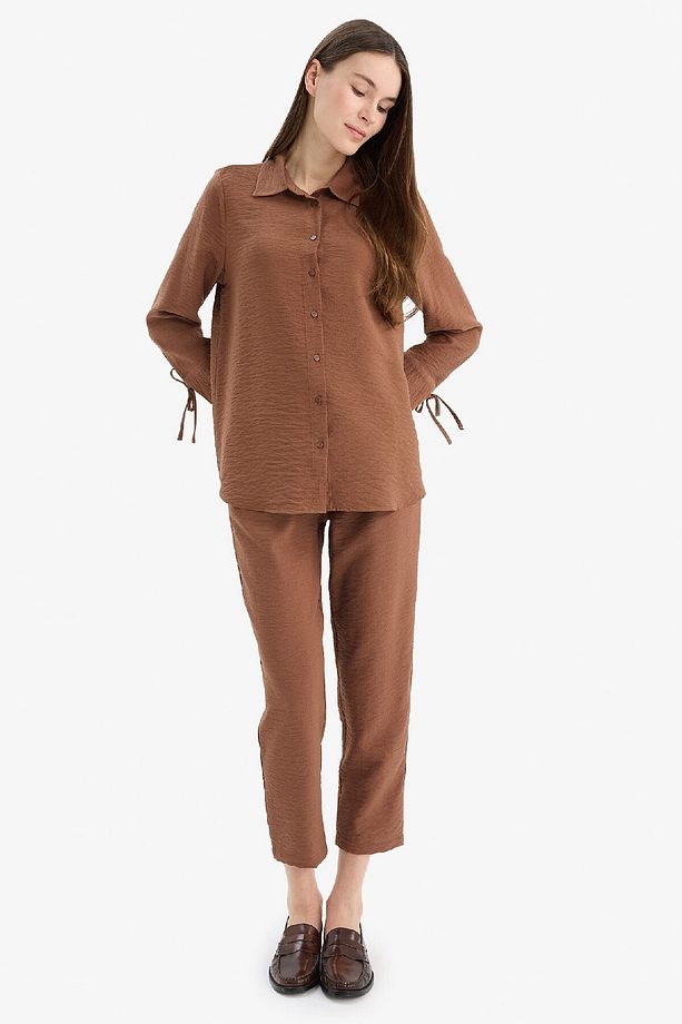 Jogger Pantolon Keten Görünümlü Cepli Yüksek Bel Düz Paça R0433AZ25SP - 4