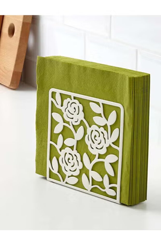 حامل مناديل معدني عصري على شكل اوراق شجر بيضاء 16*16*4 سم