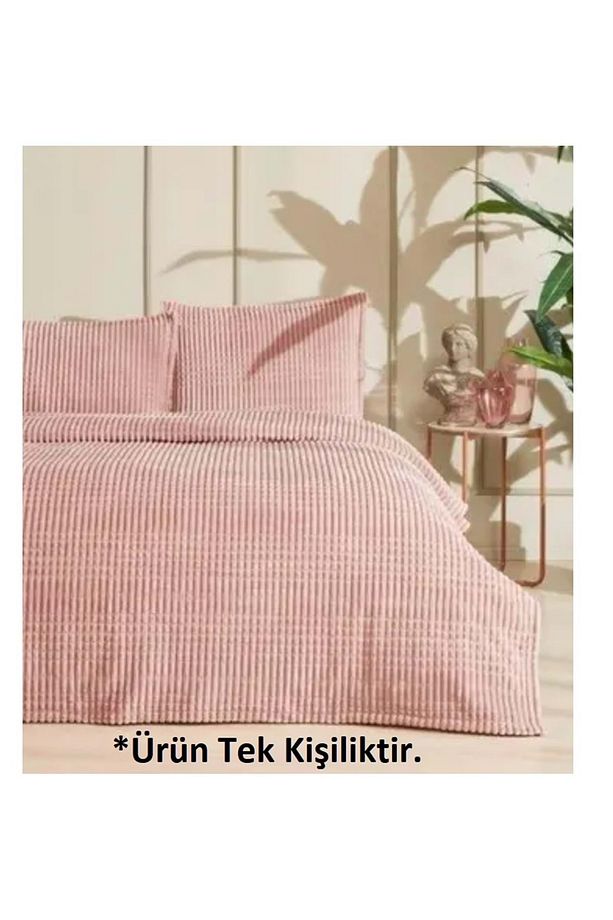 Modern Line Tek Kişilik Battaniye Seti (150X220)-pudra - 2