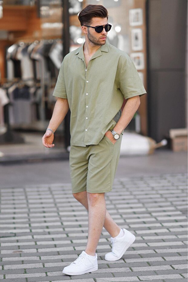 Green Basic Men's Shorts Set - 1