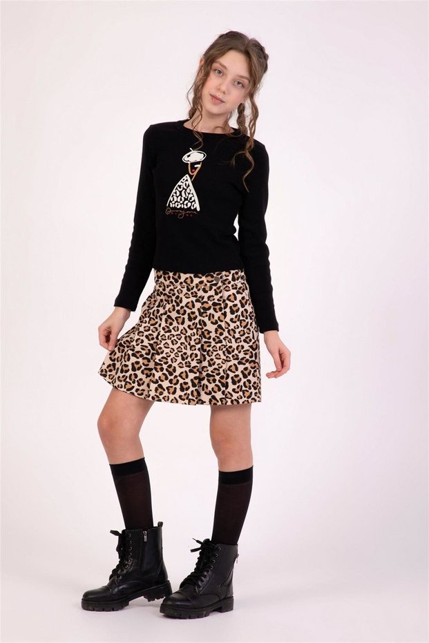Devojčice Leopard Print Šorts Suknja Bež M0489