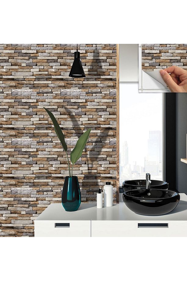 Kendinden Yapışkanlı Geometrik Taş Desenli Pvc Karo 30x30 Cm (11 ADET) 1m2 - 4