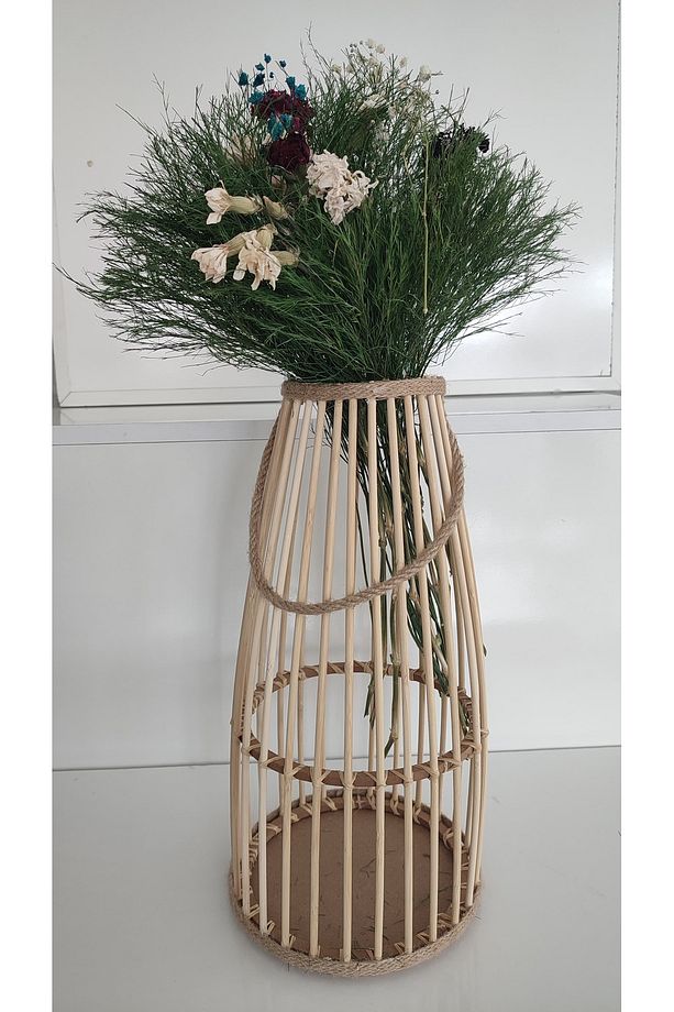 Bambu Çubuklu Güğüm Model Dekoratif Pampars Vazo - 7