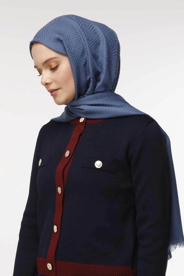 Labirent Desen Şal - Ozalit Mavi - 3