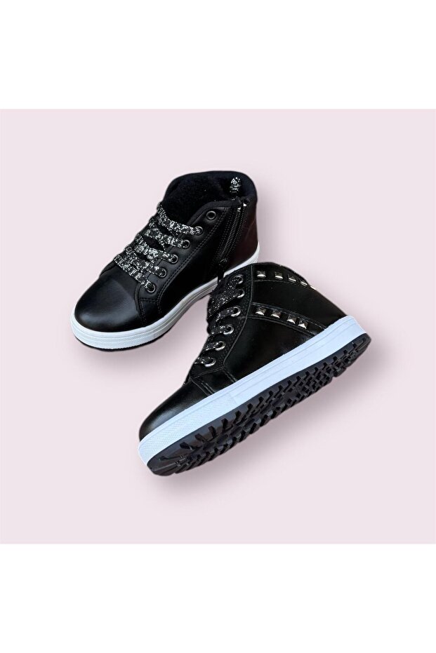 ipek kız çocuk siyah simli bağcıklı fermuarlı bot botie - 1