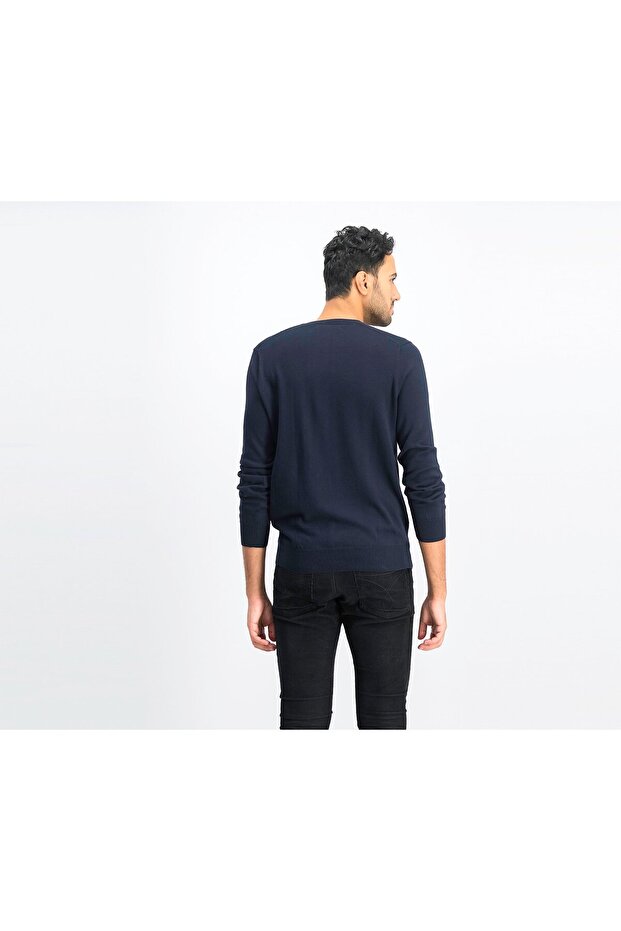 Men Pullover Sweater, Navy - 3