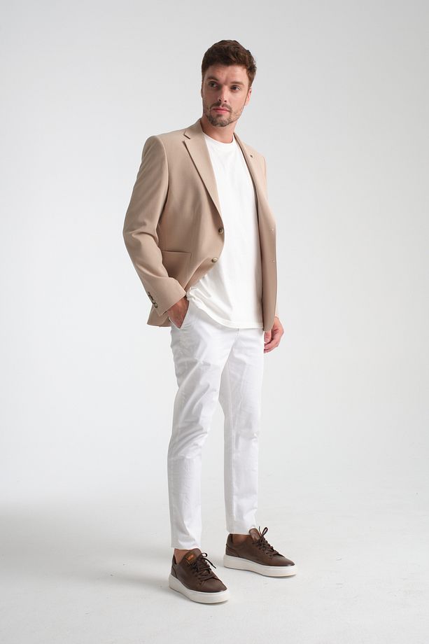 Lucos Erkek Bej Yarım Astar Torba Cep Likralı Gofre Kumaşlı Spor Blazer Ceket - 7