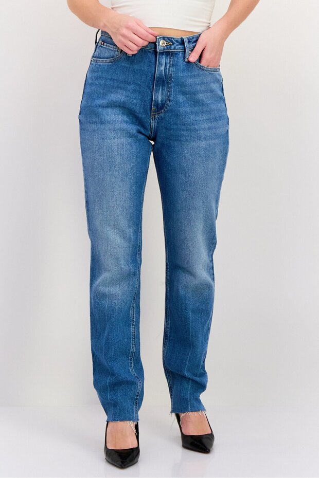Women Slim Fit Washed Stretchable Straight Leg Jeans, Blue
