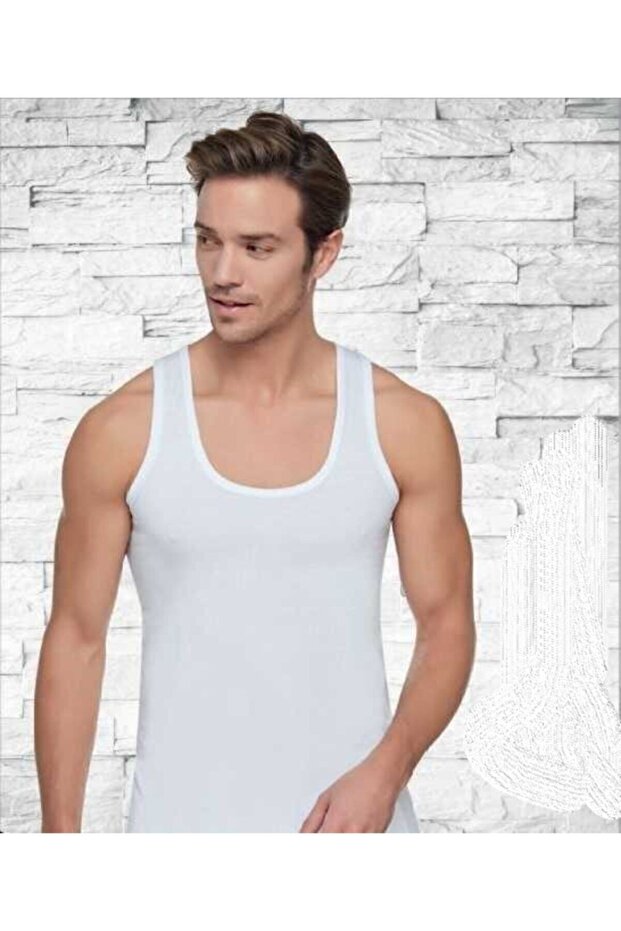قميص داخلي رجالي من Tutku باللون الأبيض مكون من قطعتين مصنوع من القطن بنسبة 100% مقاس 4xl-7