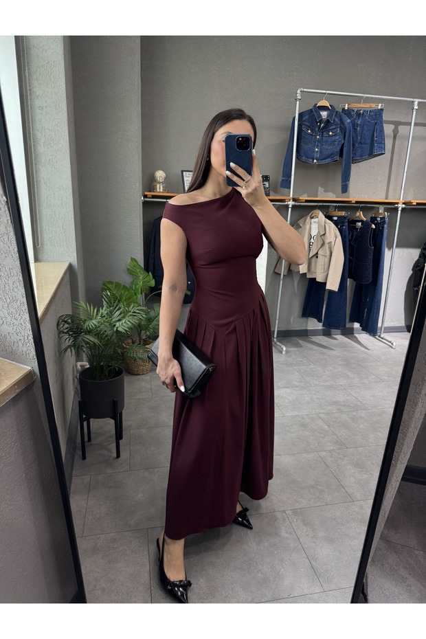 Rochie lungă de prune cu gât barcă - 8