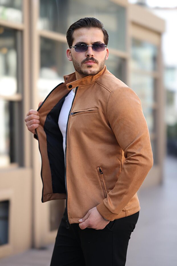 Breast Zippered Judge Collar Suede Seasonal Coat Pldp 2904