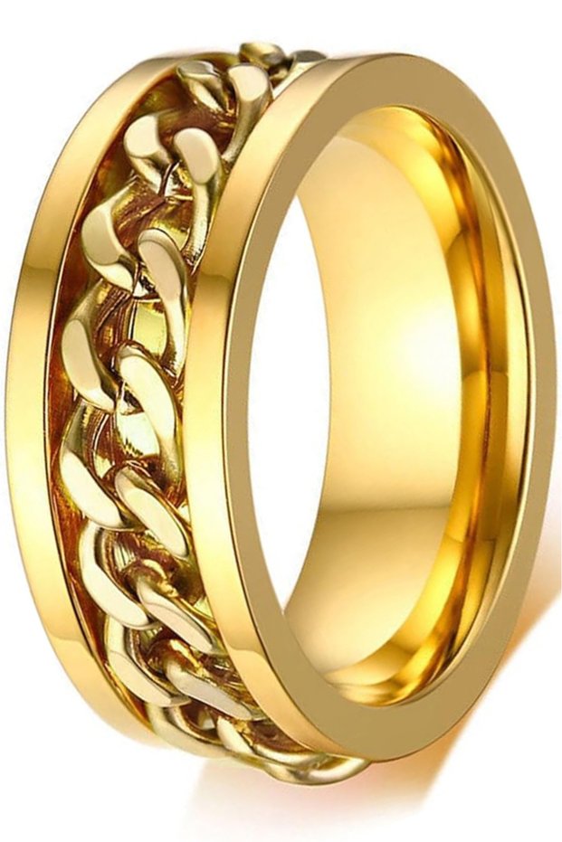 Unisex Anti-Stress Stainless Steel Wedding Band Ring with Rotating Chain Detail CL43