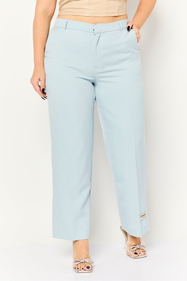 Women Solid Split Hem Palazzo Pants, Light Blue
